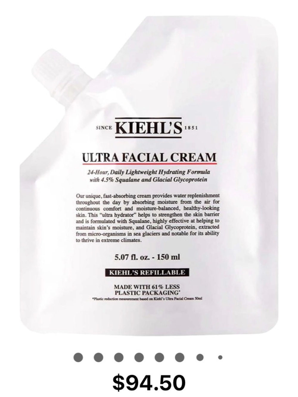 Kiehl's Ultra Facial Cream Refill Pouch New!